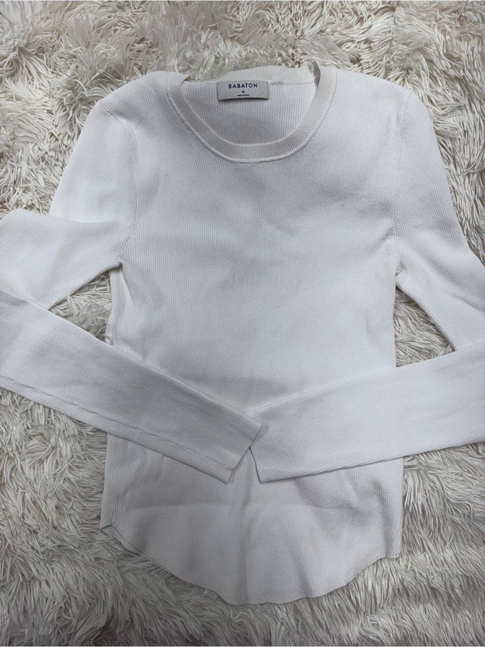 Babaton Ribbed Long Sleeve Crewneck Top - White, Women’s Medium